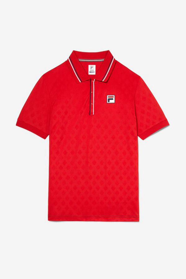 Fila Short Sleeve Tennis Jacquard Men's Polo Shirts - Red/Navy/White,NZ 974-3952